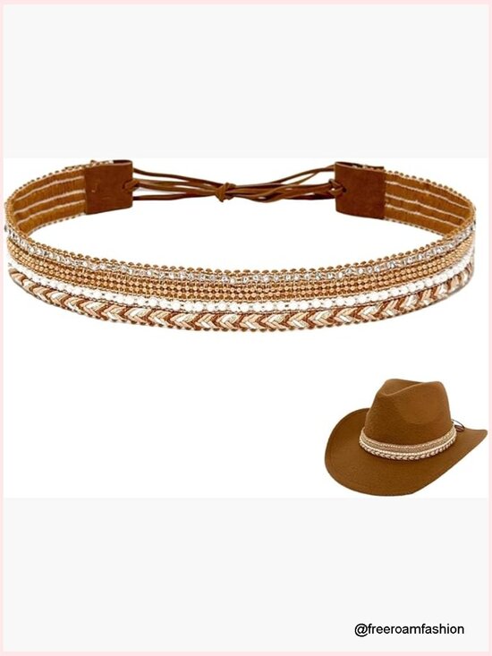 Accessories - Rhinestone Cowboy Hat Band Faux Leather Adjustable Unisex Accessory